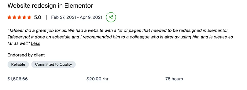 Website redesign in Elementor